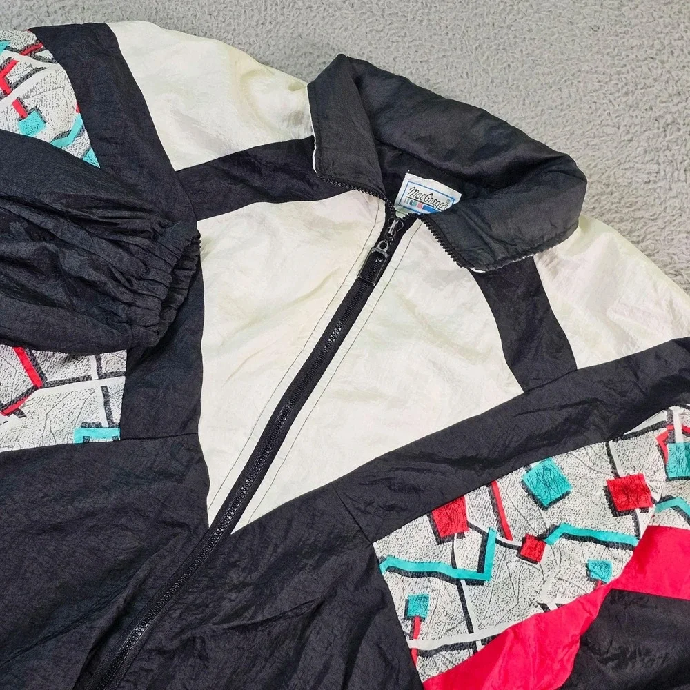 Vintage MacGregor Jacket Mens XL Black Geometric Colorblock Windbreaker 90s